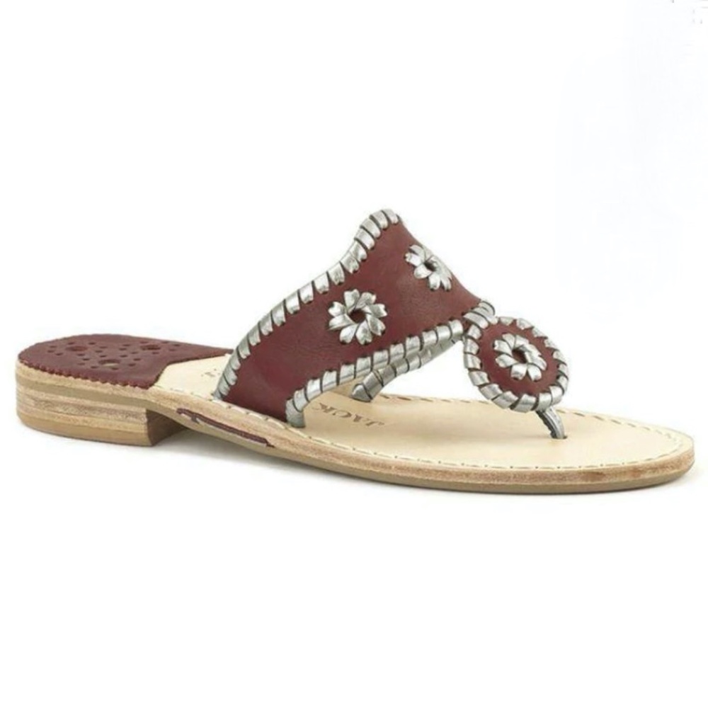 Jack Rogers Preppy Thong Sandal Ivory and Garnet